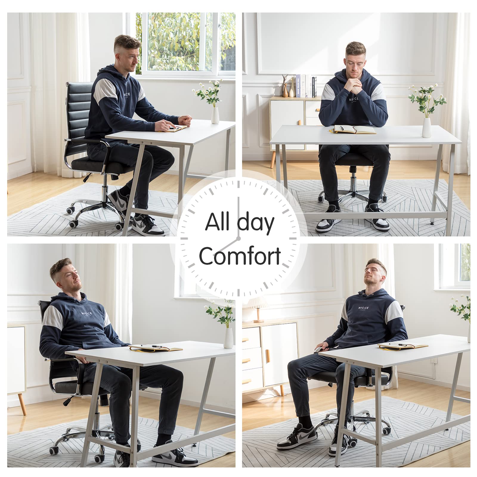 Ergonomic High Back Office Chair - Modern Leather Executive Desk Chair with Adjustable Height & Swivel, Ribbed Design for Comfort - Perfect for Home Office, Conference Rooms & Computer Workstations (Black)