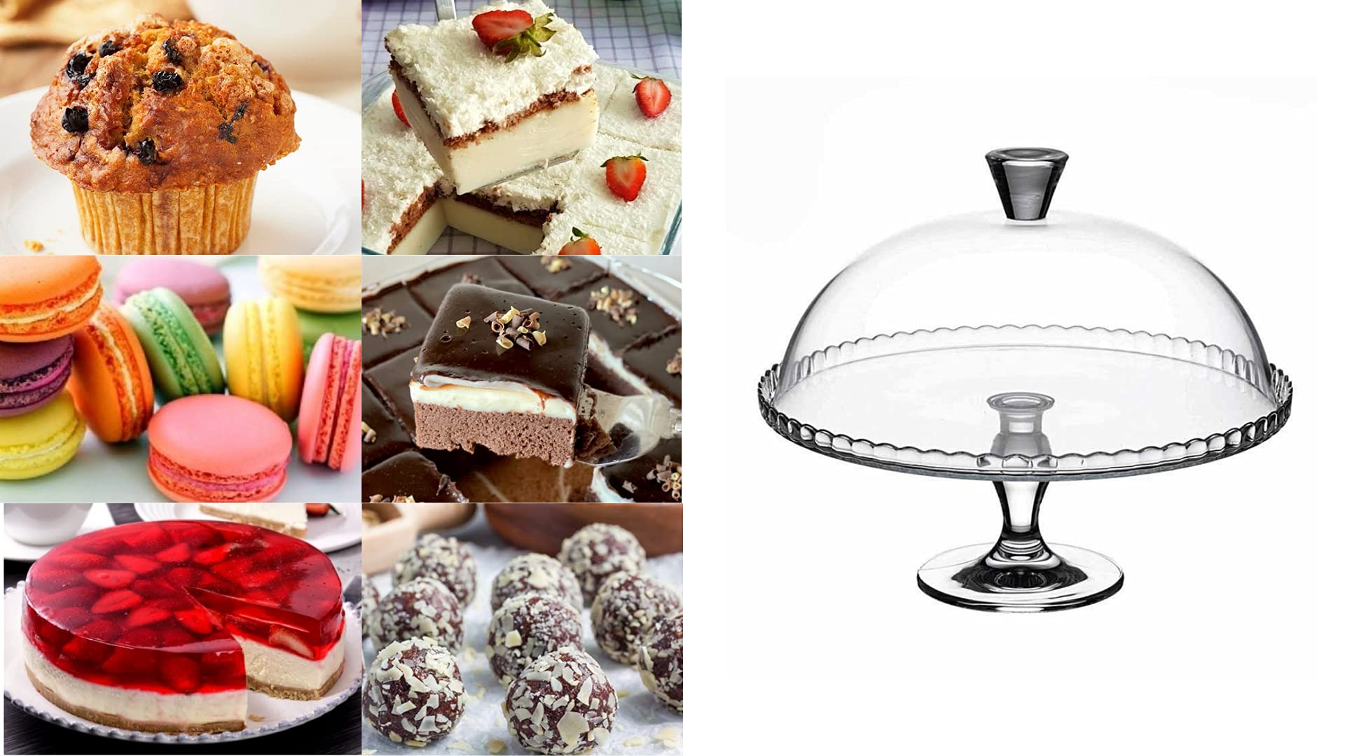 Glass Cake Plate with Dome Lid - 12 Inch Footed Dessert Stand for Cupcakes, Cookies, Pastries - Elegant Serving Platter with Stem for Parties, Weddings, Tea Time & Home Decor