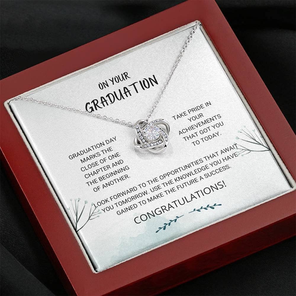Personalized Jewelry Gift - 2024 Graduate Necklace with Love Knot Design - Custom Engraved Necklace for High School & College Graduates - Perfect Graduation Gift for Her, Senior Gift Idea for Women - Great for Commencement Ceremonies & Graduation Parties