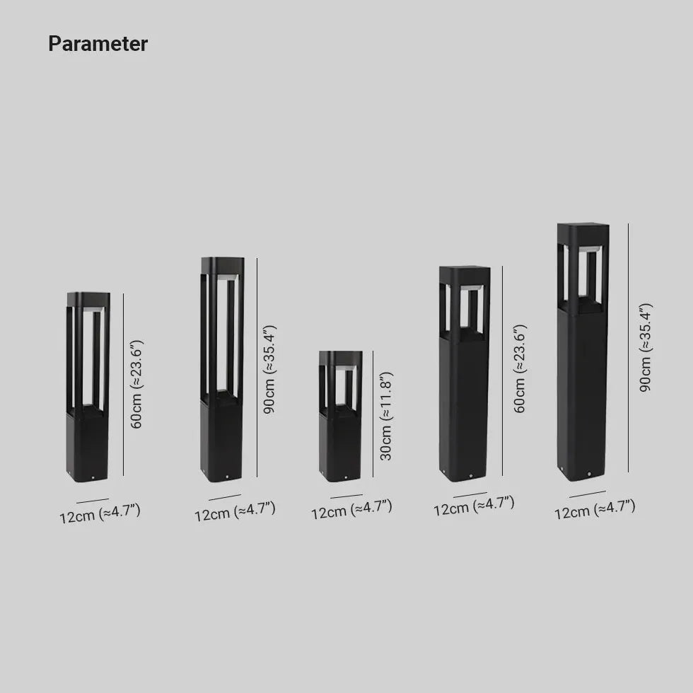 Outdoor Bollard Lights - Black Hollow Rectangular Sensor LED Landscape Lighting for Pathways, Driveways & Garden Decoration