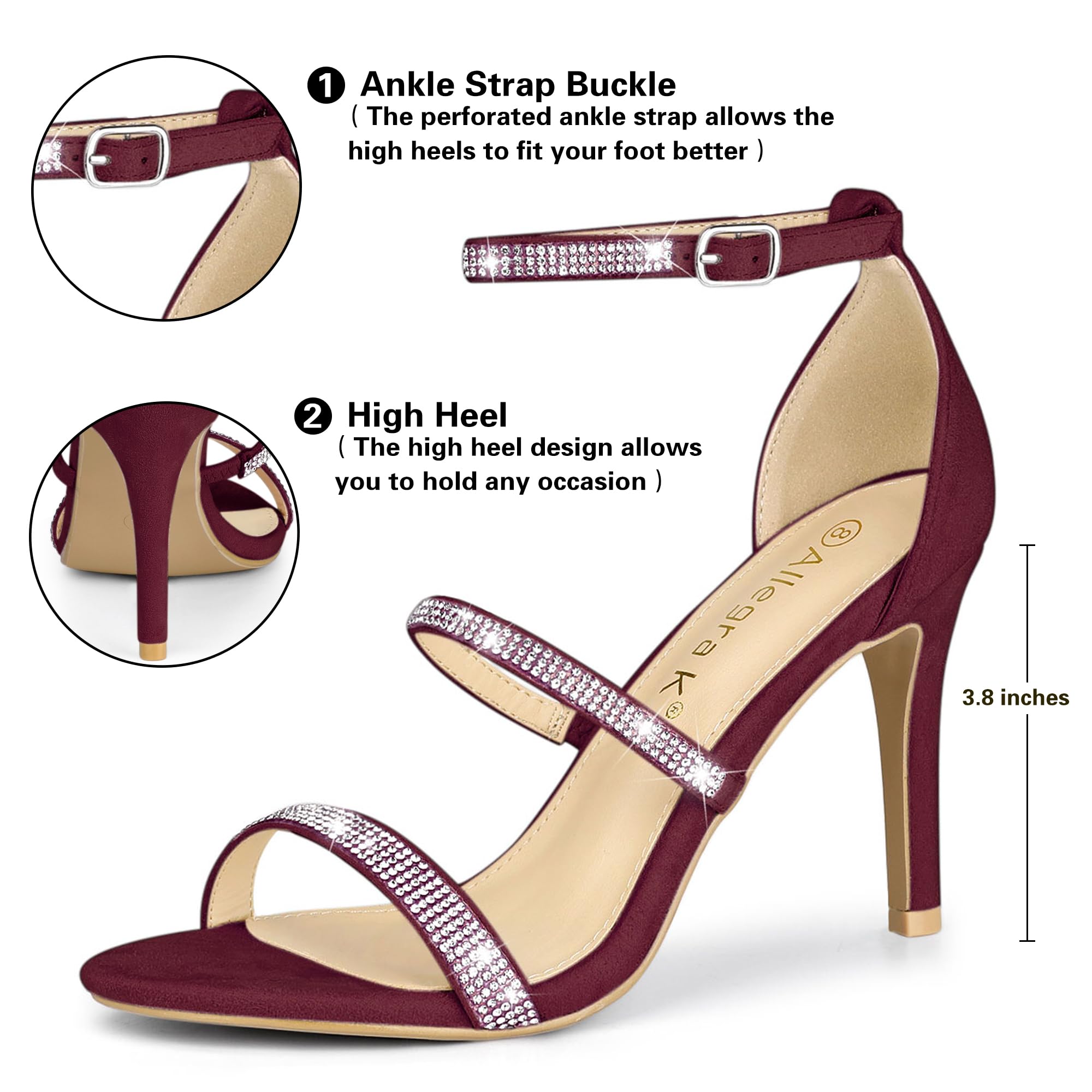 Allegra K Women's Rhinestone Ankle Strap Stiletto High Heel Sandals - Elegant Party Shoes for Weddings, Prom & Evening Events