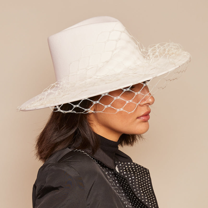 Stylish Harlowe Asymmetric Veil Fedora Hat for Women - Trendy Wide Brim Sun Hat for Outdoor, Beach, and Fashion Occasions