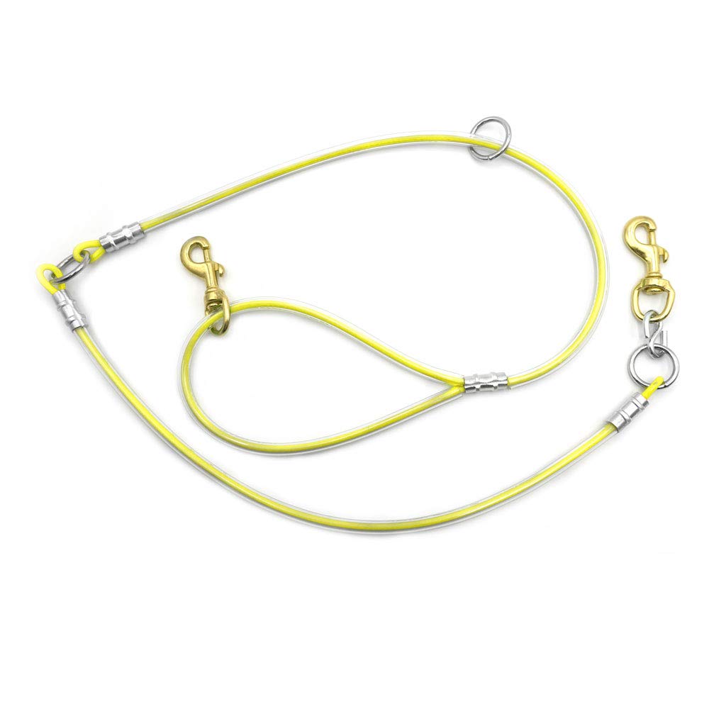 5' Heavy Duty Cable Dog Leash with O Ring - Secure Tree Tie Lead for Outdoor Training, Walking & Camping (Yellow) - Perfect for Large Dogs, Backyard Play & Hiking Adventures