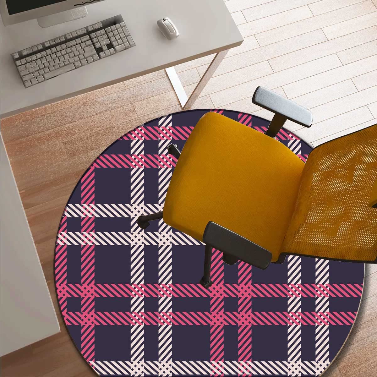 43 Inch Purple Plaid Desk Chair Mat for Carpet - Office Chair Mat Protector & Gaming Desk Accessory for Home & Office Workspace