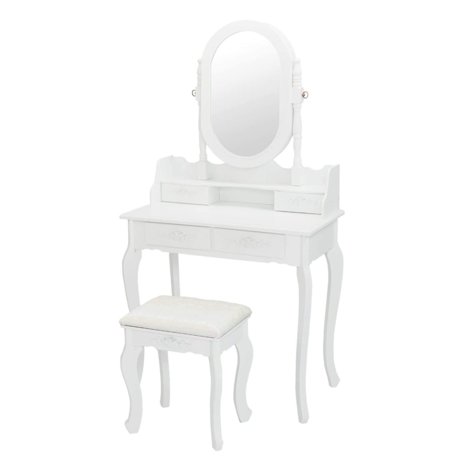 DAMML White Vanity Set with Oval Mirror - Makeup Dressing Table for Bedroom, Bathroom & Salon - Elegant Home Decor & Beauty Station