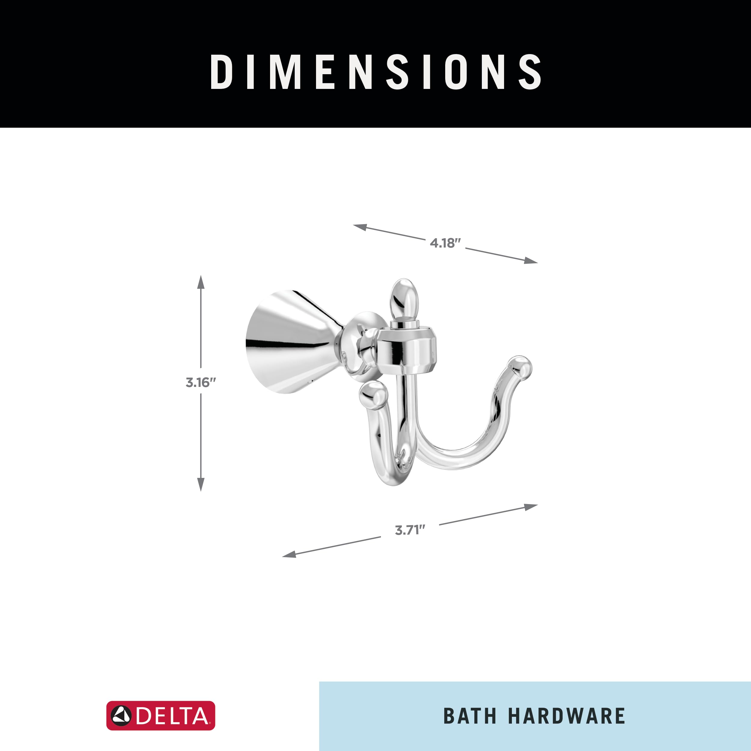 Delta Vessona 1-Pack Polished Chrome Double Towel Hook - Wall Mounted Bathroom & Kitchen Accessory for Robes, Hand Towels - Perfect for Bathrooms, Showers, Spas and Laundry Rooms (VES35-PC)