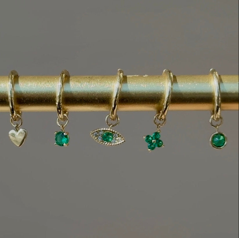 14K Yellow Gold Emerald Bezel Hoop Earrings with 8mm Hoop Charm - Elegant Dangle Earrings for Women, Perfect for Weddings, Parties & Special Occasions