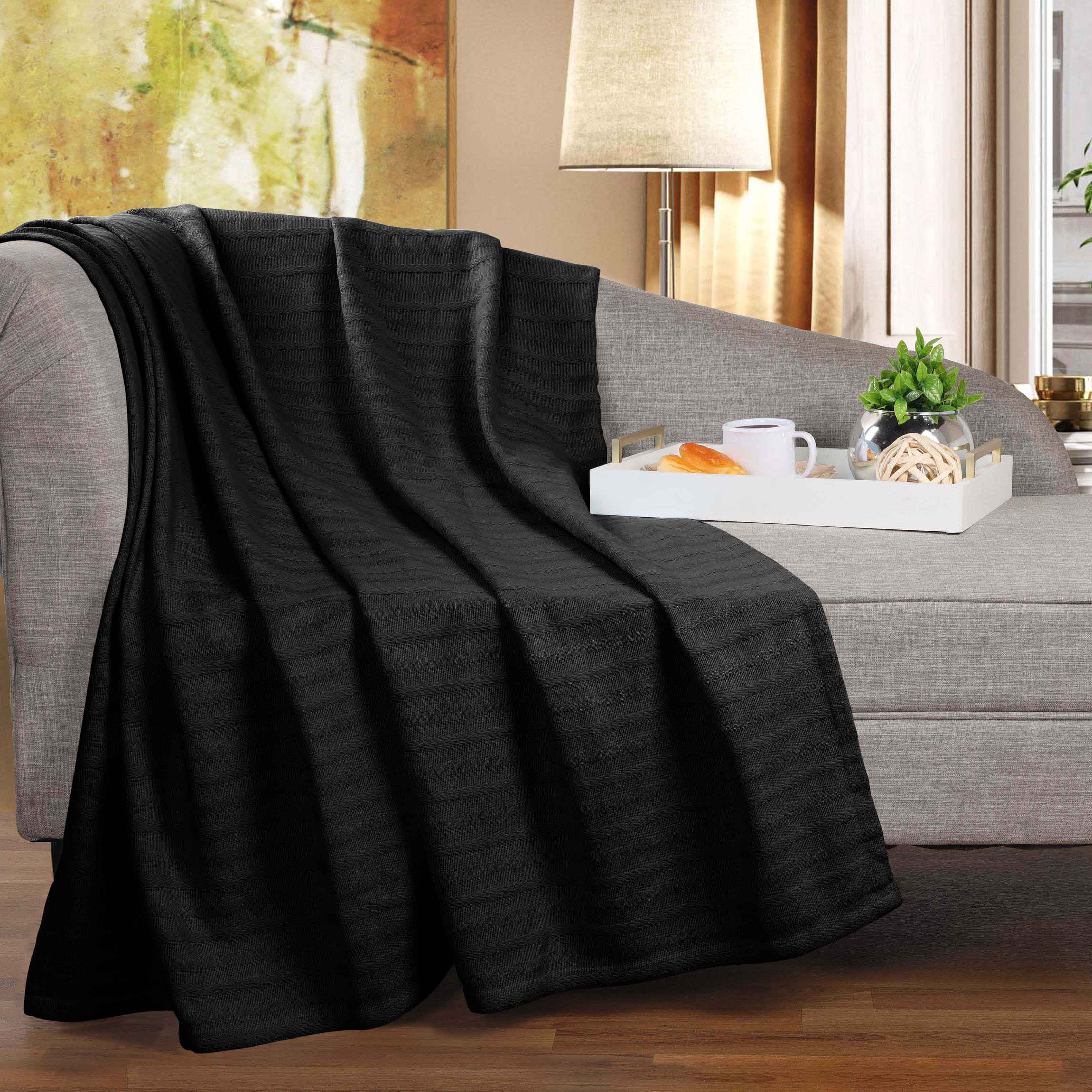 Soft Clara Cotton Textured Striped Lightweight Woven Blanket - Perfect for Sofa, Bed & Outdoor Picnics