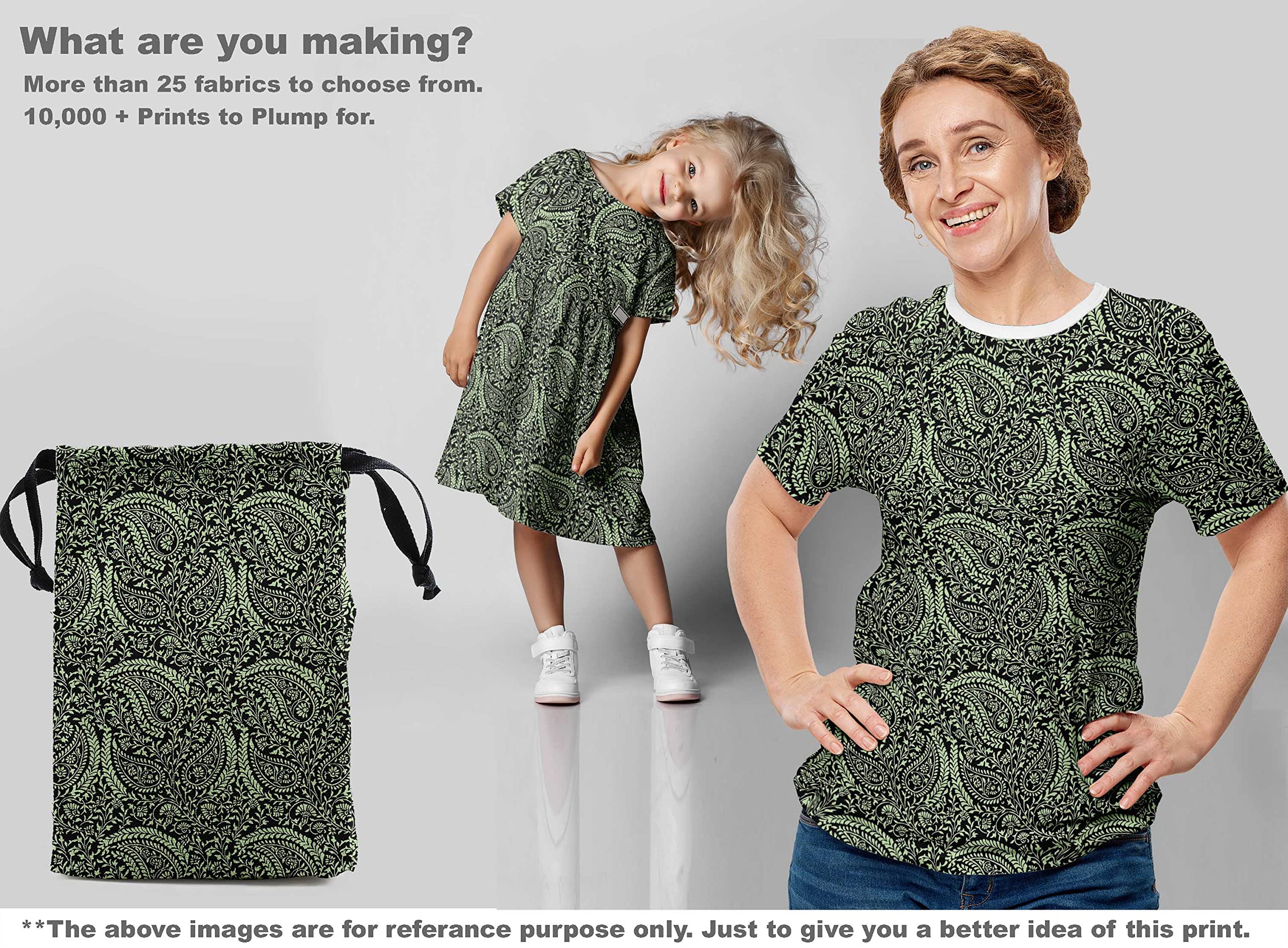 oneOone Polyester Spandex Dark Green Paisley Printed Fabric - 56 Inch Wide Sewing Material for DIY Clothing, Dresses & Home Decor Projects | Premium Stretch Fabric by The Yard