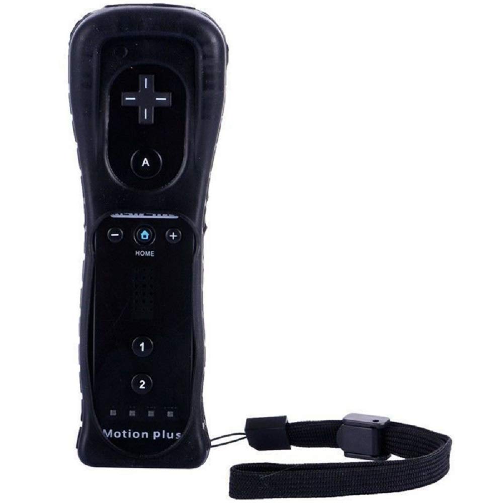 2 in 1 Wireless Game Controller with Motion Plus for Nintendo Wii & Wii U - Ergonomic Joystick with Silicone Case & Wrist Strap (Black) - Perfect for Family Game Nights & Interactive Gaming Sessions