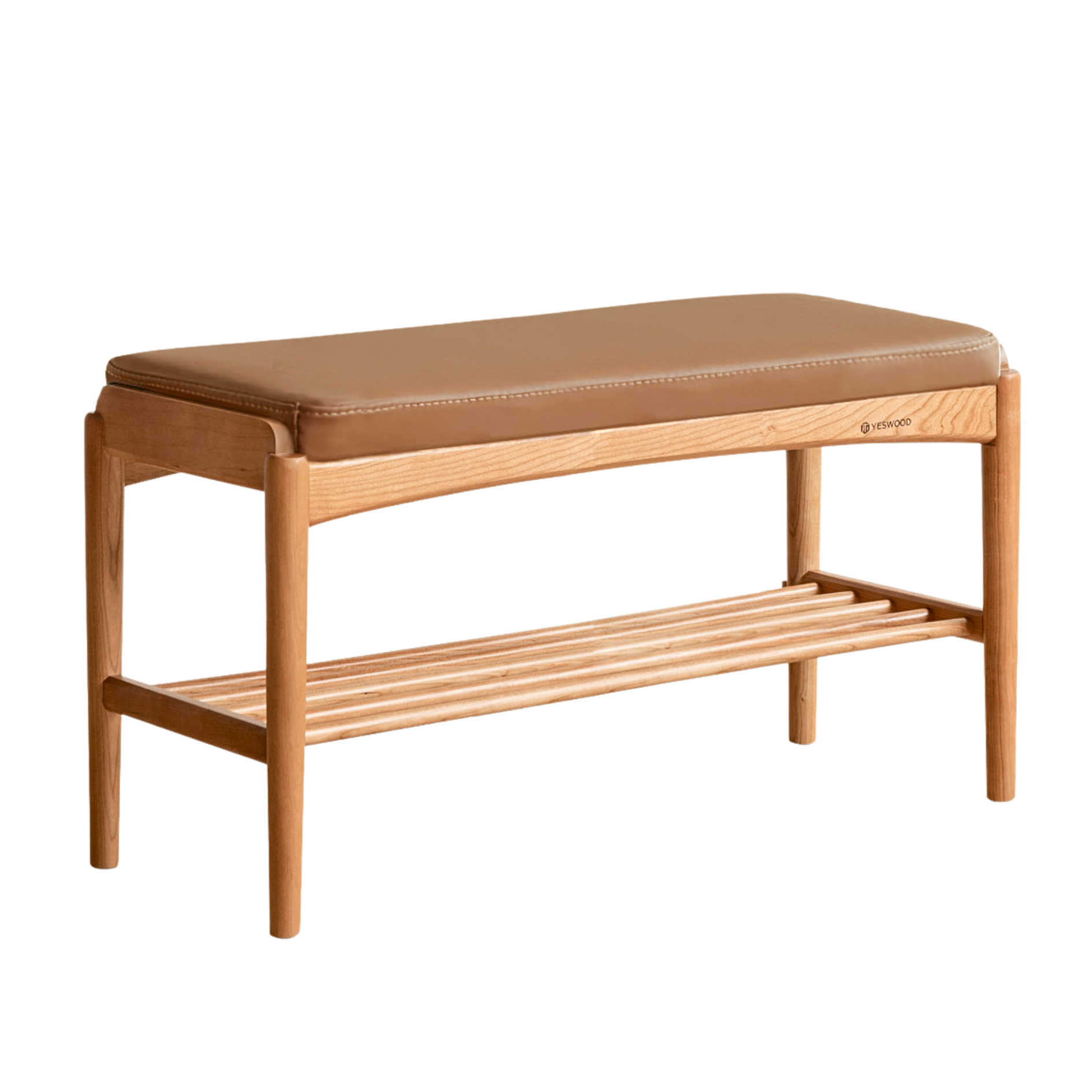 31x12x16 inch/ 80x30x42cm/ Cherry color/ Cherry bench Organic Leather-Milk Tea Brown
