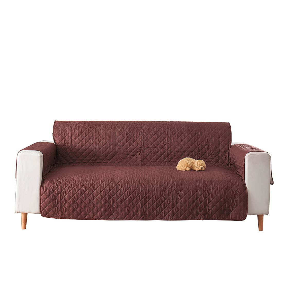 Reversible Quilted Sofa Slipcover - Microfiber Non-Slip Washable Couch Cover with Adjustable Straps - Furniture Protector for Pets & Kids (Coffee, 75