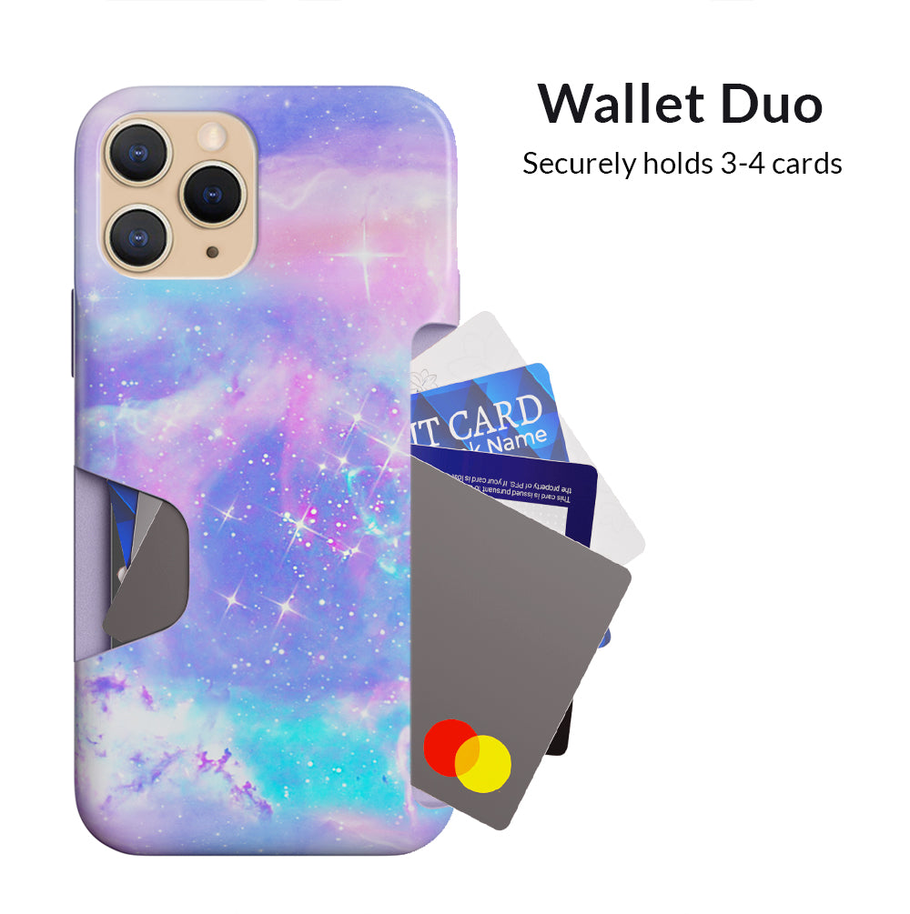 Pastel Galaxy iPhone Wallet Case - Slim Protective Cover with Card Holder for iPhone 13/14/15 - Perfect for Travel, Shopping & Everyday Use