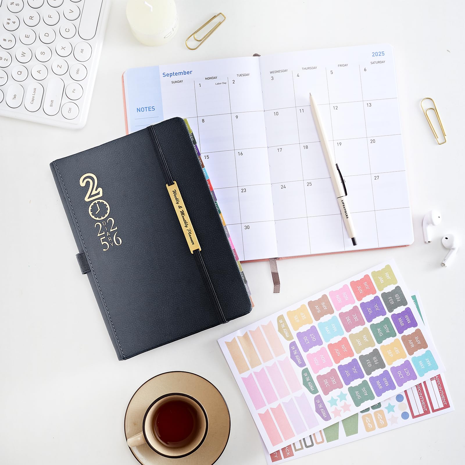 2025-2026 A5 Weekly Planner - 18 Month Diary with Monthly Tabs & 100GSM Paper (Jan 2025-Jun 2026, Black) | Perfect for Work, School & Personal Organization