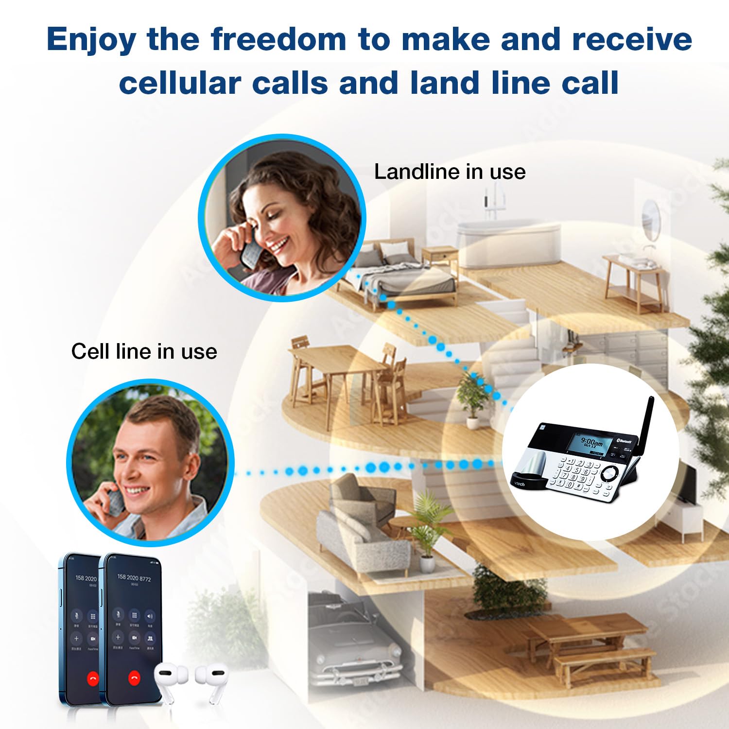 VTech IS8151-4 Super Long Range 4 Handset Cordless Phone System with Answering Machine - 2300 ft Wireless Range, Call Blocking, Bluetooth Connectivity, Headset Jack & Power Backup - Expandable to 12 Handsets (Silver/Black) for Home Office & Large Houses