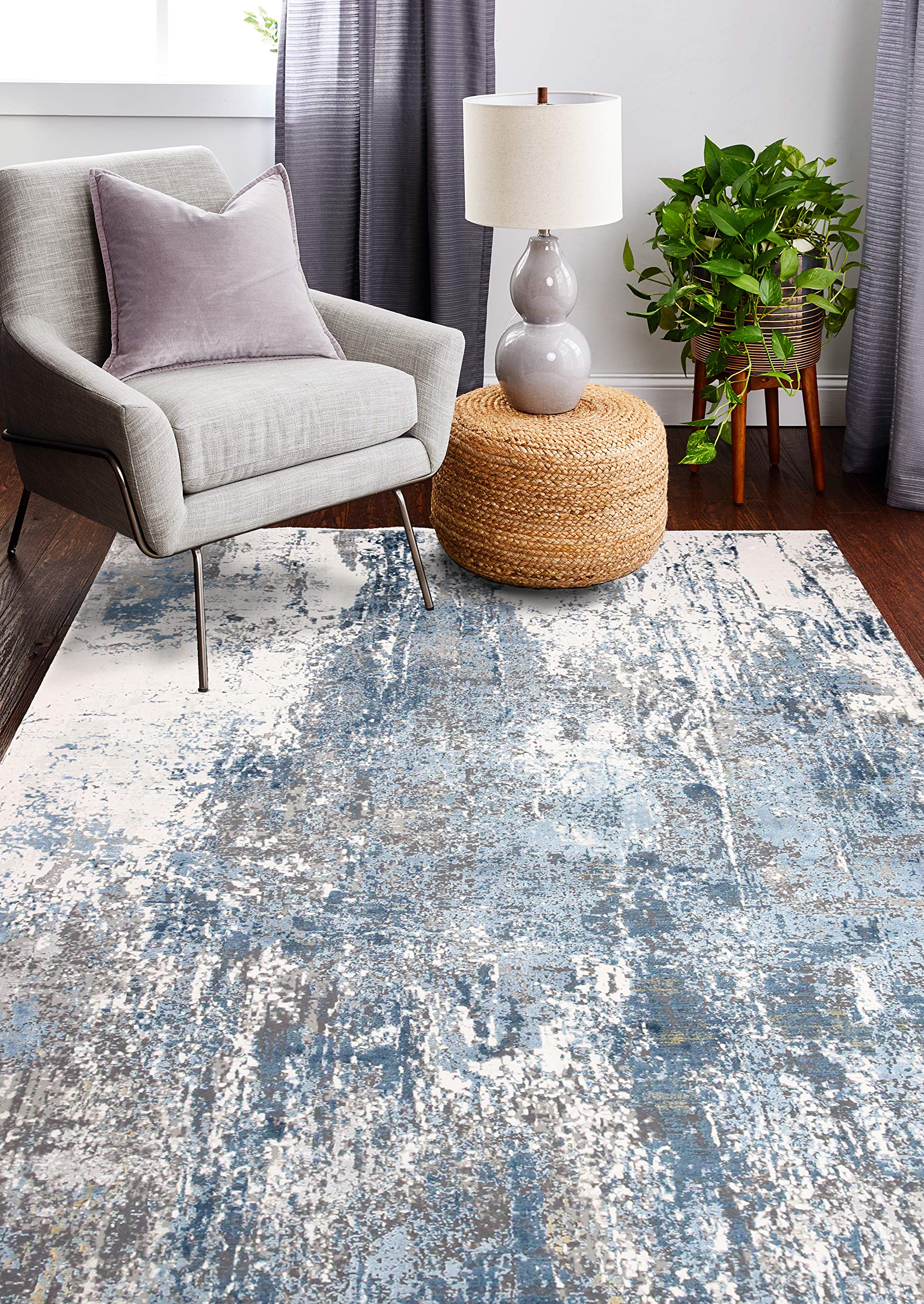 Luxury Power Loom Viscose & Polyester Area Rug - Bashian Collection - 2.6’ x 8’ Ivory/Blue Runner Rug for Entryway, Living Room, Bedroom - Soft & Durable Home Decor for Modern Interiors