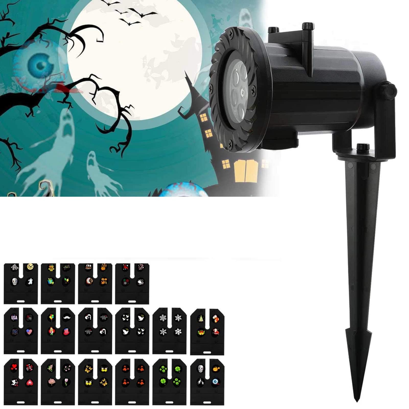 LJIANW Christmas Projector Lights - 12 Card Snowflake Projection Lamp, 12V IP65 Waterproof Outdoor Holiday Lights for Halloween, Wedding, Birthday Party Decorations (3-Pack, Black) | Perfect for Indoor & Outdoor Christmas Decor, Yard Displays, and Festive Celebrations