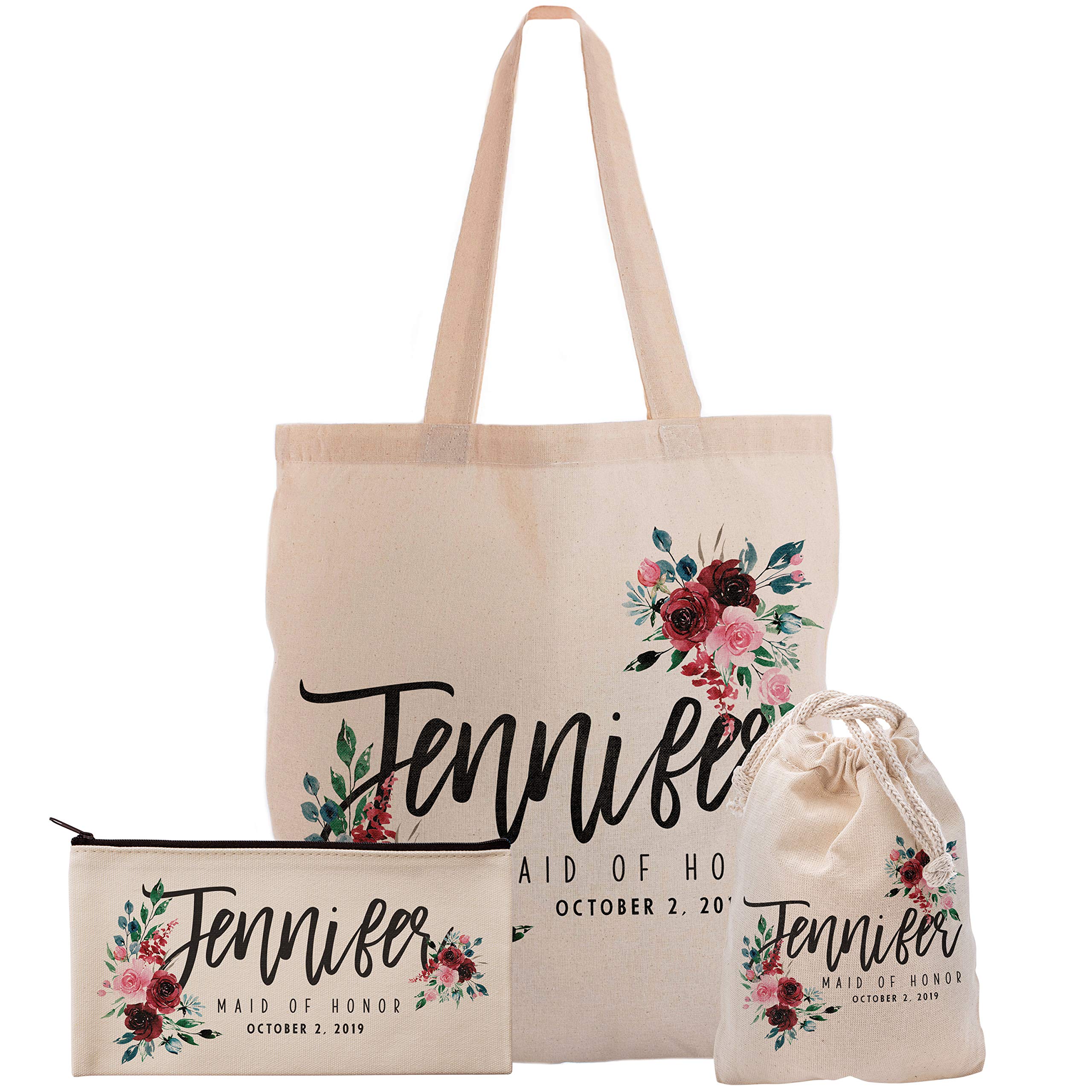 Custom Bachelorette Party Gift Set - Personalized Tote Bag, Makeup Pouch & Cosmetic Bag for Bridal Shower, Girls Trip & Wedding Accessories (3-Piece Set)
