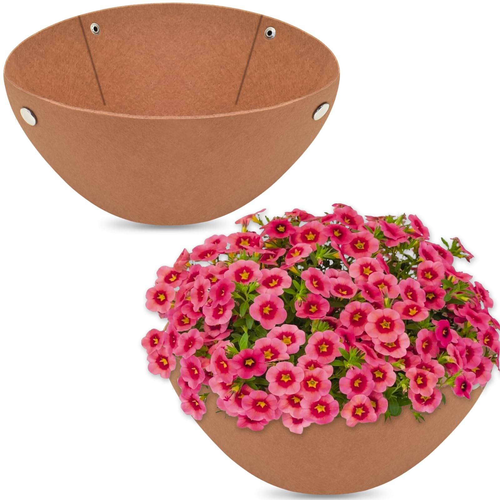 Halatool 2-Pack 12 Inch Round Felt Hanging Basket Liners - Breathable Fabric Planter Basket Liner for Flowers & Plants | Coco Liner Alternative | Bird Nesting Deterrent | Perfect for Indoor/Outdoor Hanging Baskets, Balconies & Garden Decor