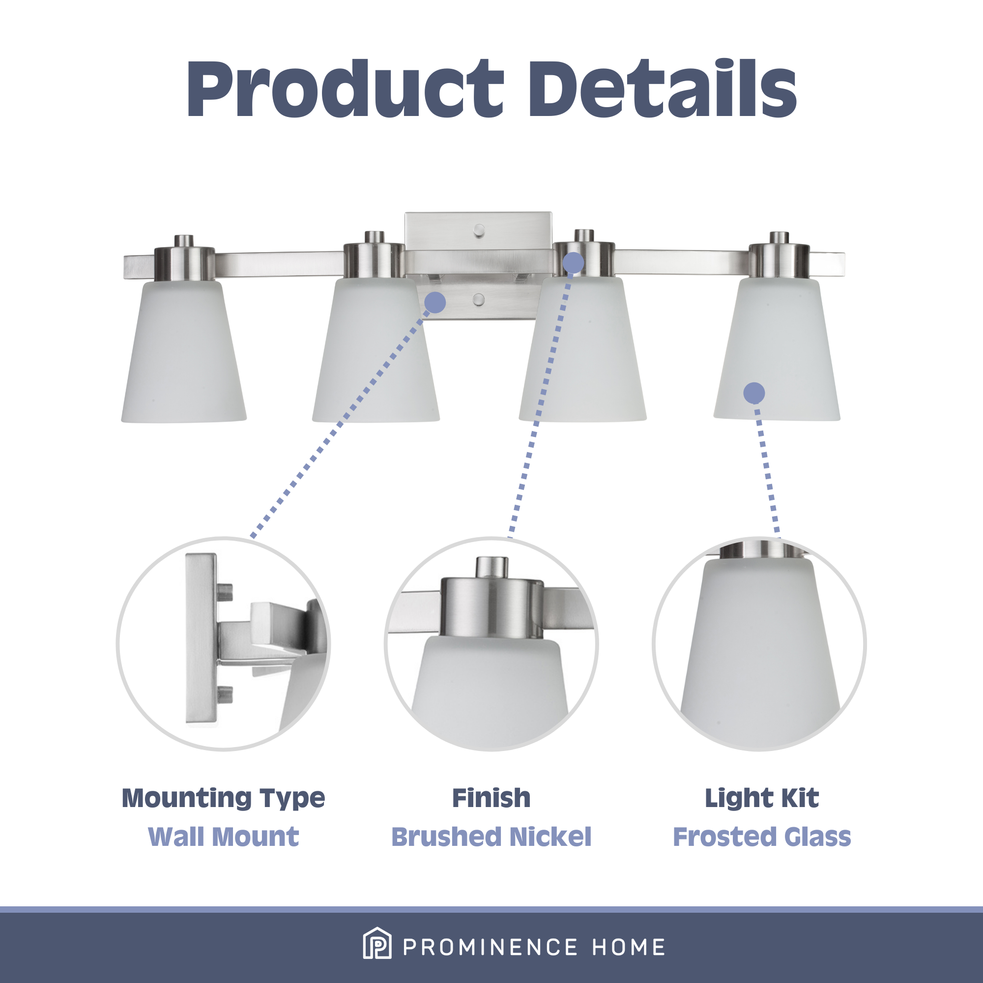Fairendale 4-Light Vanity Light with Frosted Glass Shade in Brushed Nickel Finish - Perfect for Bathroom, Bedroom, and Dressing Room Lighting