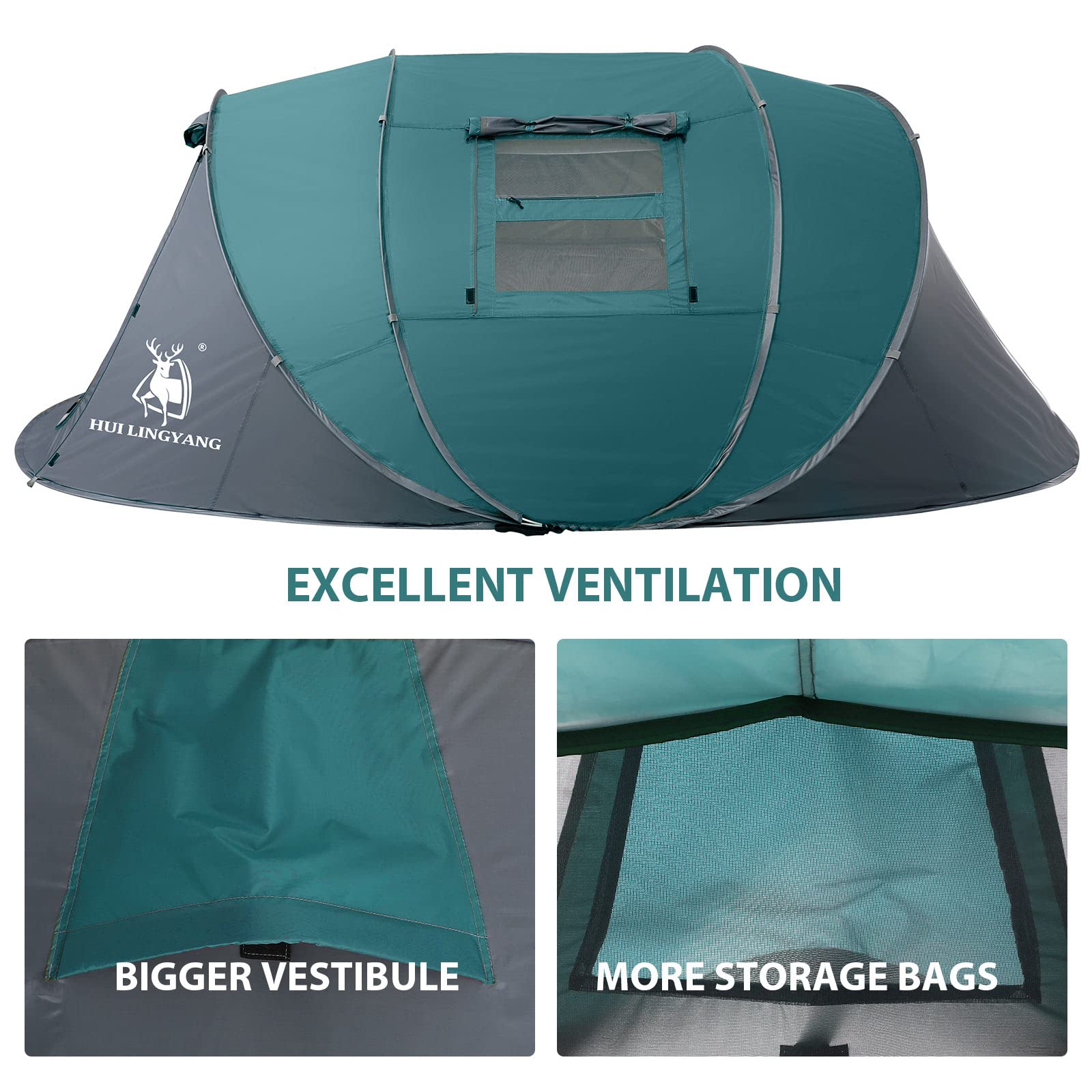 6 Person Easy Pop Up Tent - 12.5’ x 8.5’ x 53.5