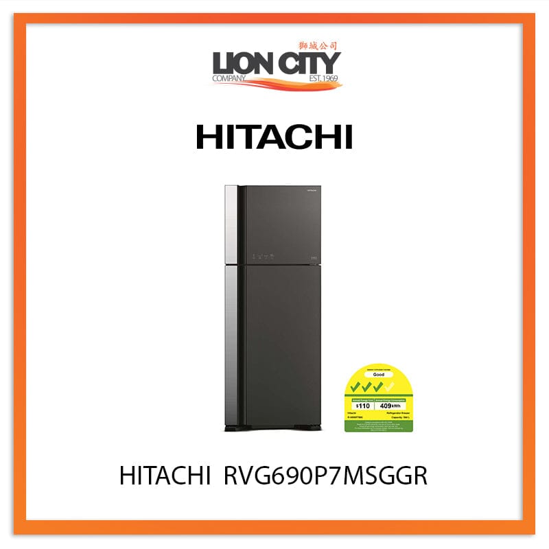 Hitachi 544L 2-Door Refrigerator RVG690P7MSGGR - Energy Efficient Large Capacity Fridge for Home, Kitchen & RV Use