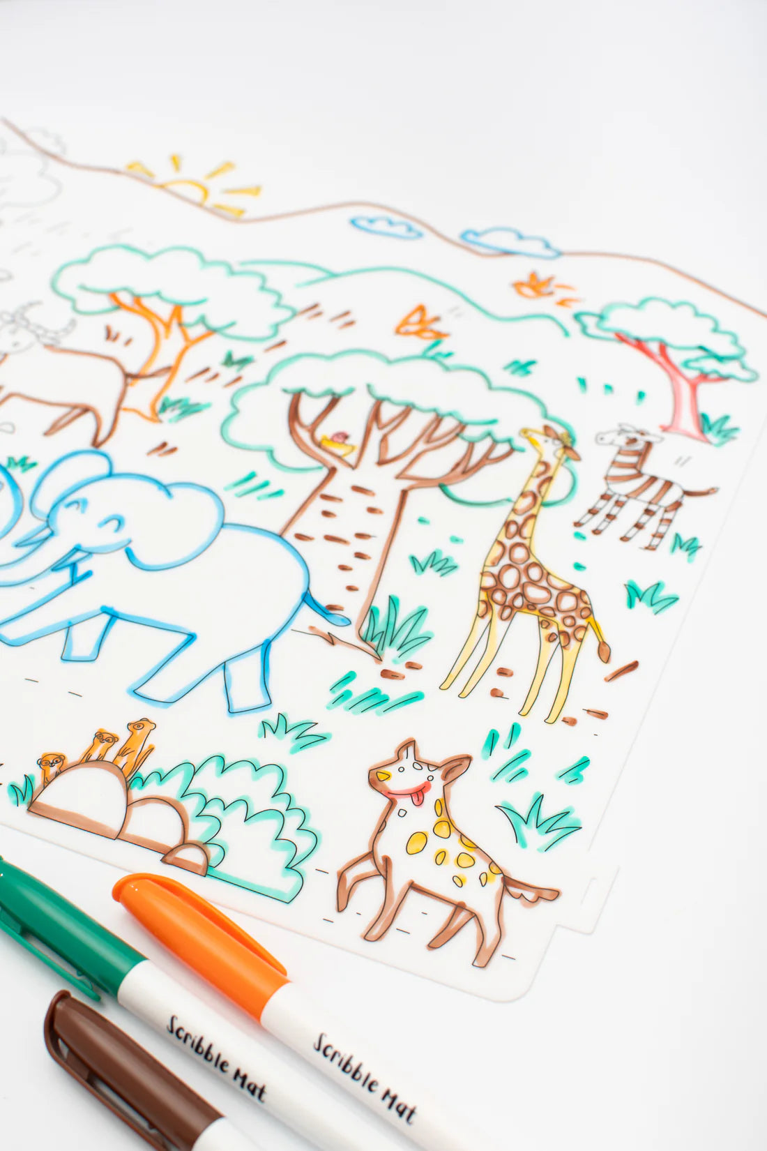 Reusable Safari-Themed Scribble Mat Set for Kids - Doodle & Play Mat for Travel, Home & Outdoor Adventures - Washable & Portable Drawing Mat for Toddlers & Children