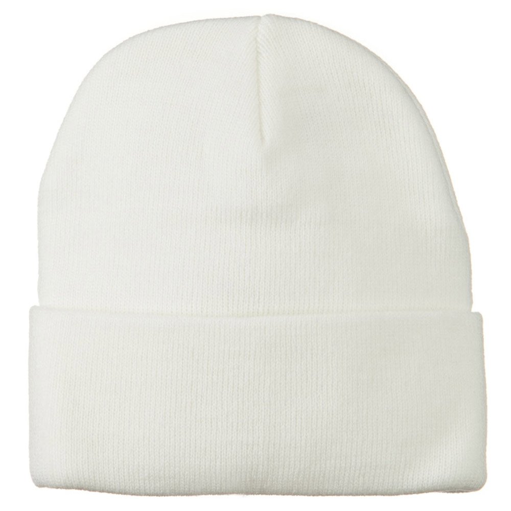 MG 12 Inch Long Knitted Beanie for Men & Women - Soft Winter Hat in White (One Size Fits Most) - Perfect for Cold Weather, Skiing & Outdoor Activities