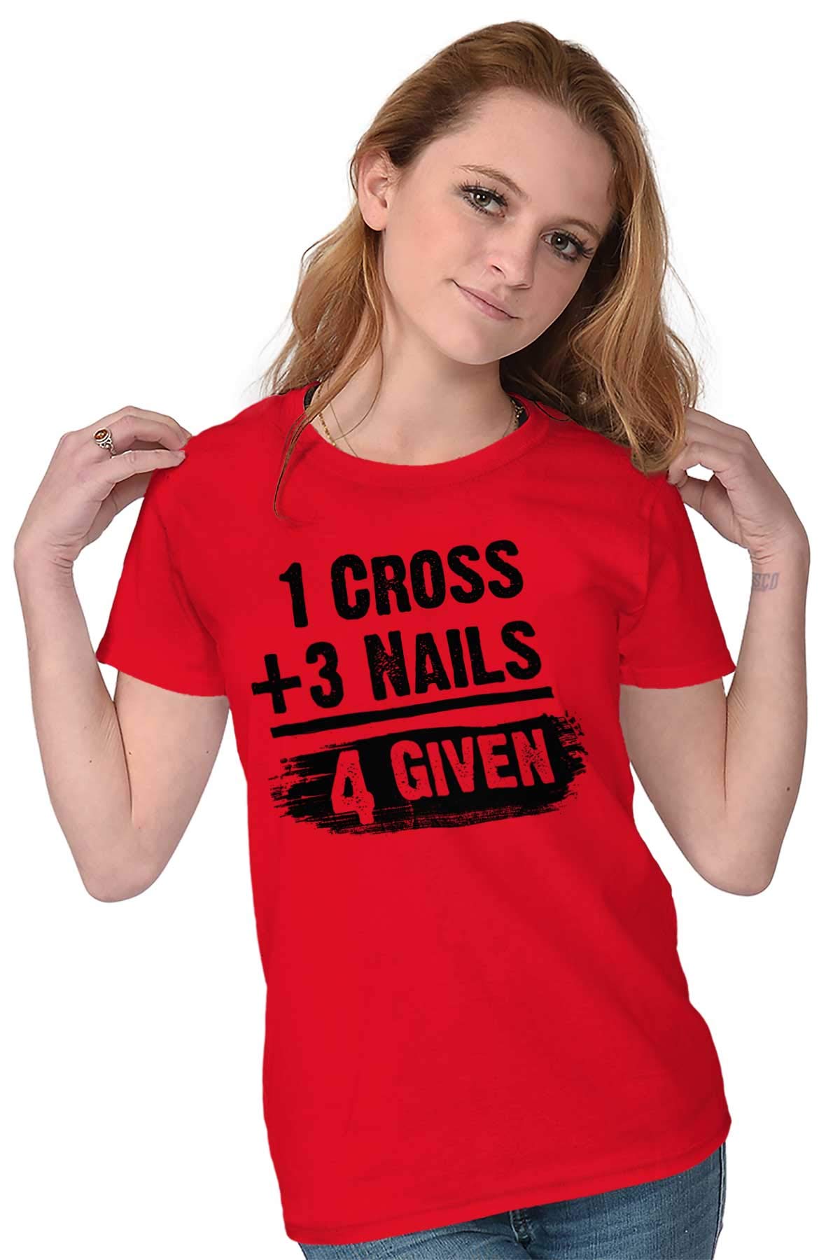 Forgiven Women's Graphic Tee - Trendy Junior Top with Cross & Three Nails Design | Perfect for Church, Bible Study & Christian Outfits