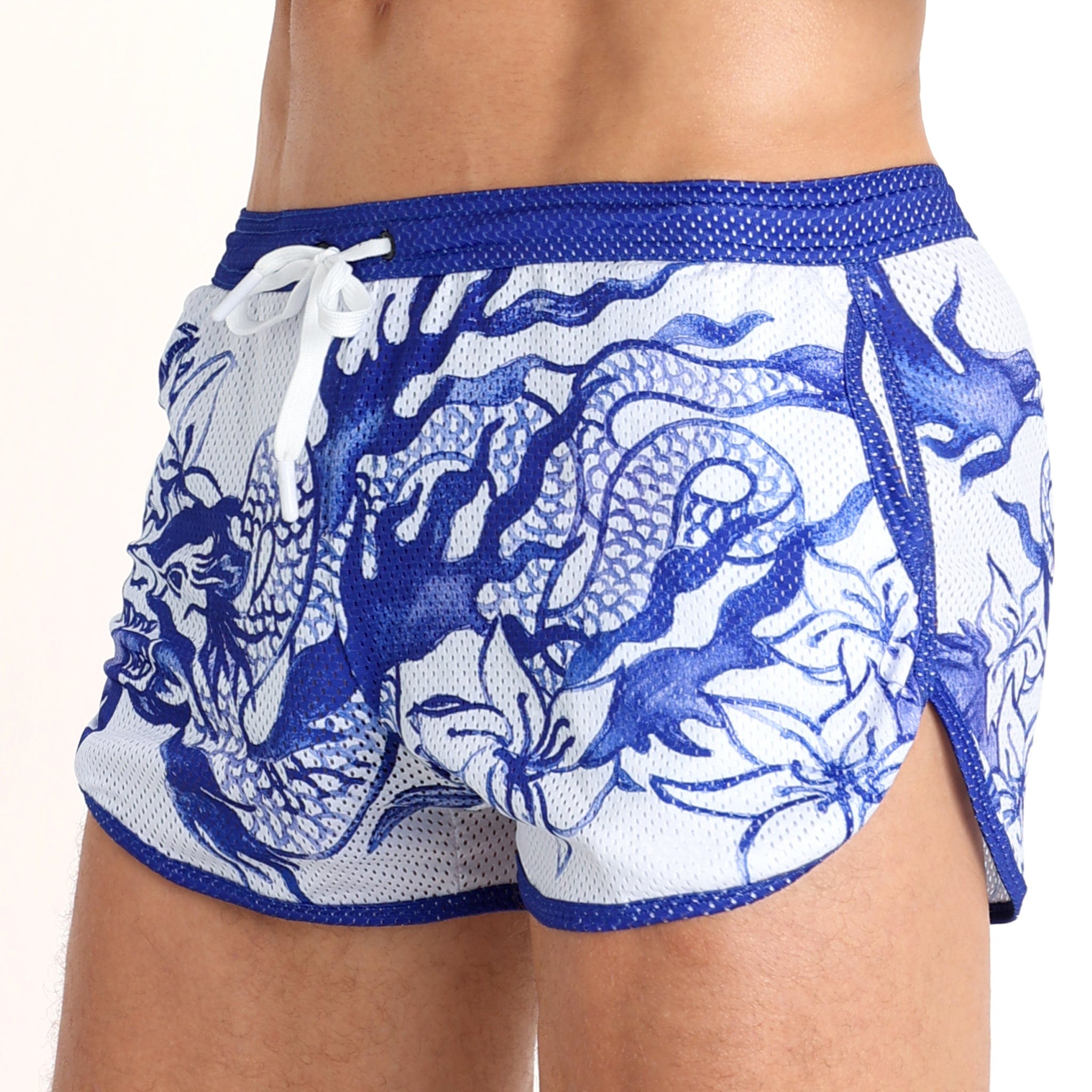 Hand Painted Indigo Mesh Shorts for Women - Breathable Comfortable Athletic Running Shorts - Perfect for Yoga, Gym, and Summer Outdoor Activities