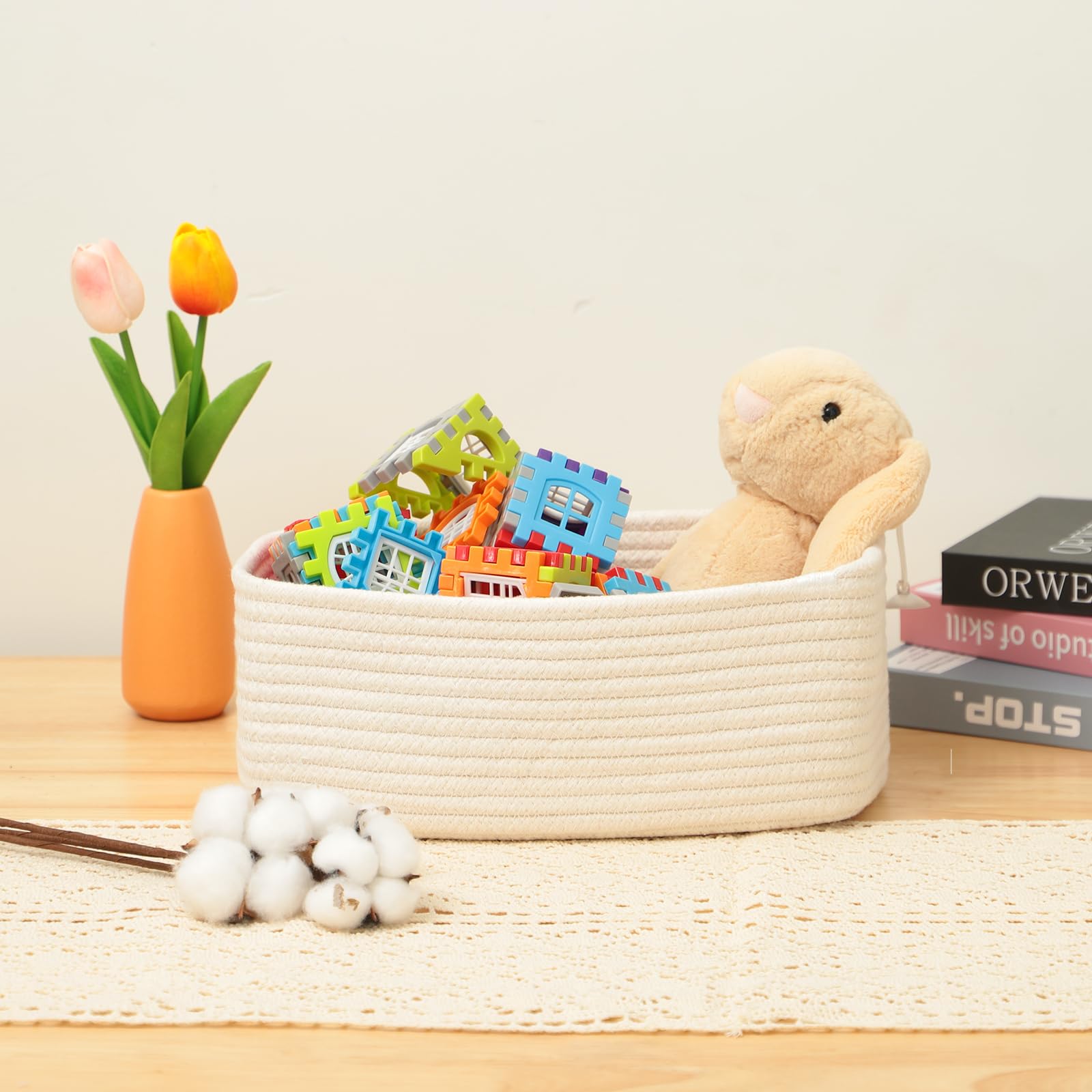 Woven Rope Storage Baskets - 3 Pack Organizer Bins for Closet & Toys | 11.5×7.5×4.7