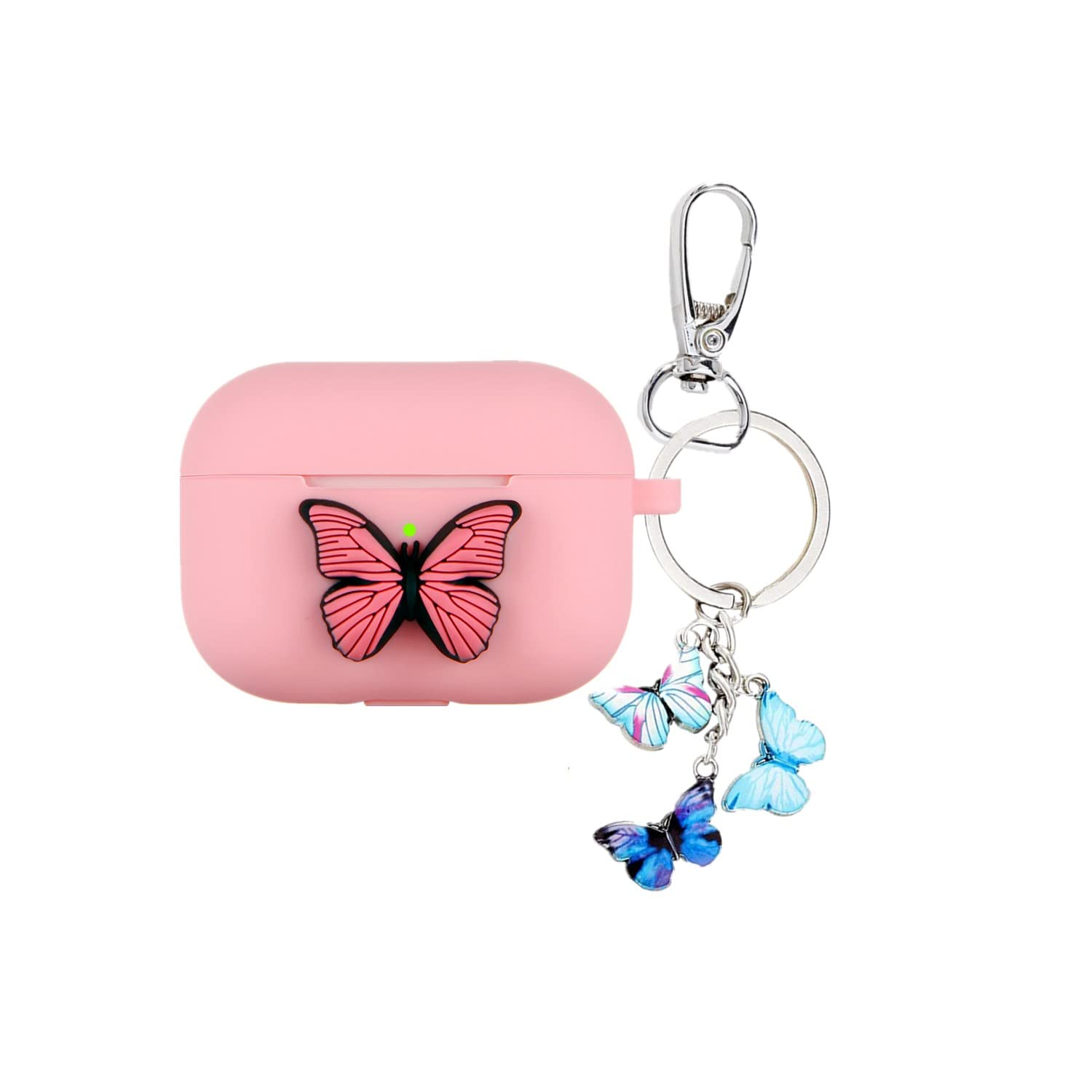 Cute Butterfly Silicone Protective Case Cover for Apple AirPods Pro - Shockproof & Portable with Keychain Clip - Perfect Gift for Women & Girls (Pink) - Ideal for Travel, Workout, and Daily Use