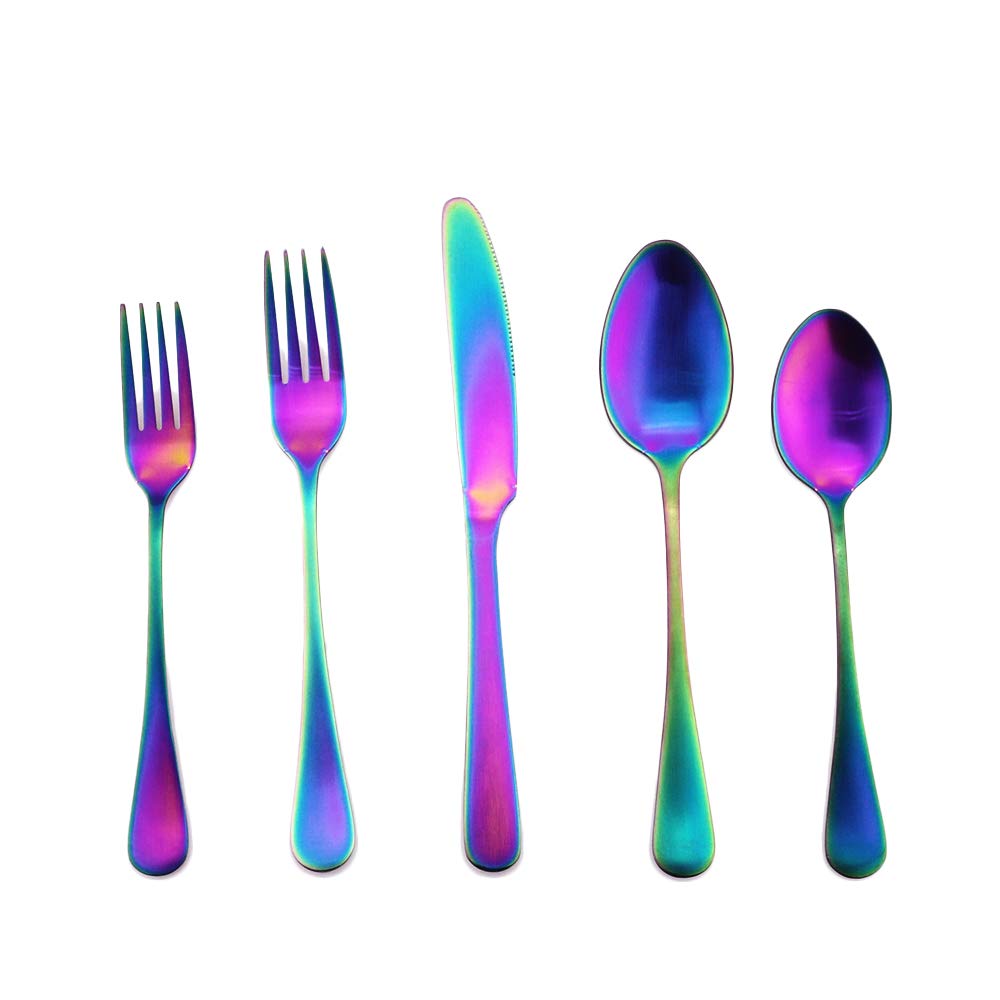 Vibrant Rainbow Matte 6-Piece 18/10 Stainless Steel Dessert Spoons - Salad & Serving Utensils Set for Parties, Ice Cream, Desserts & Tableware Decor