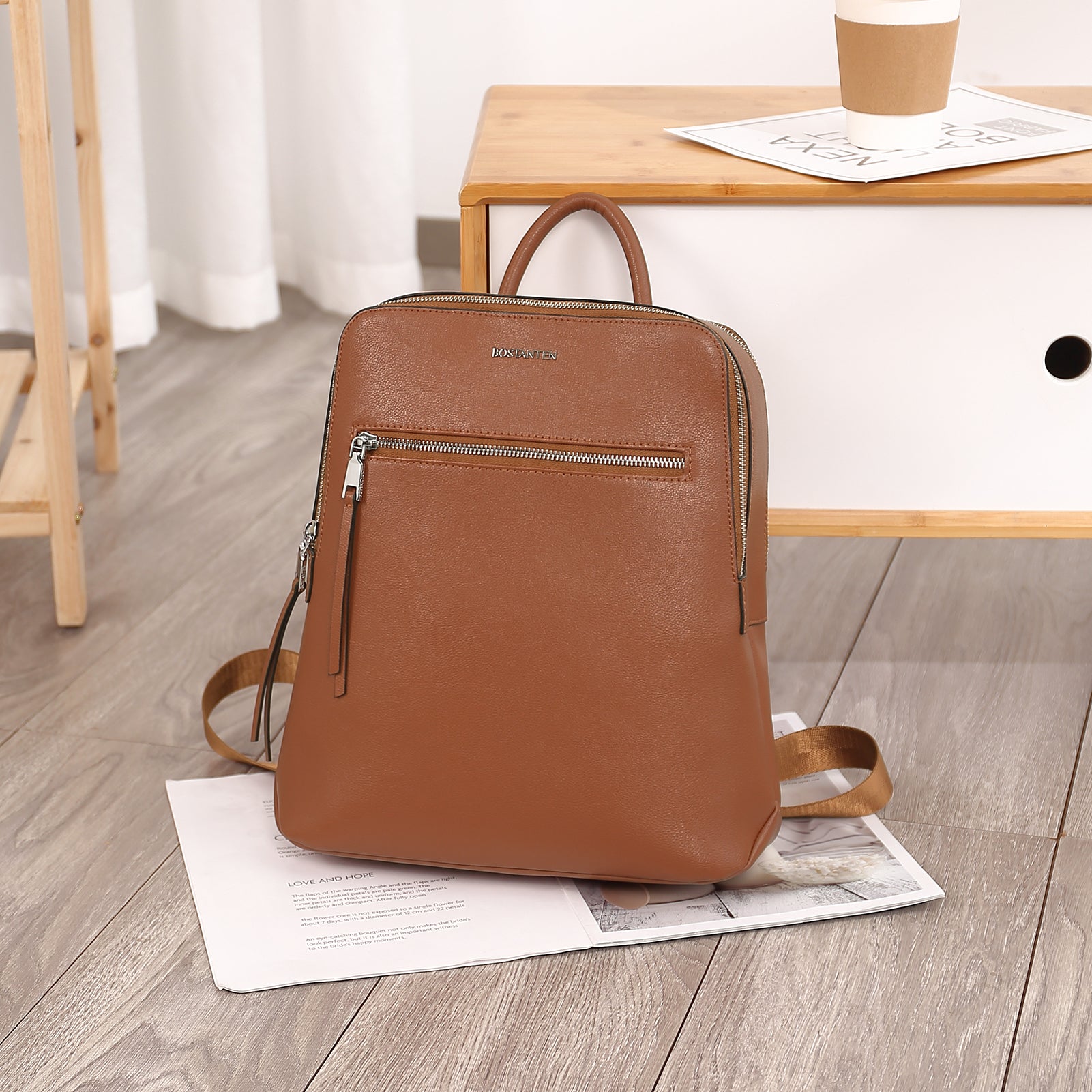 Nombongo Soft Leather Backpack for Women & Men - Stylish Durable Pitch Black Laptop Backpack - Perfect for Work, Travel & School