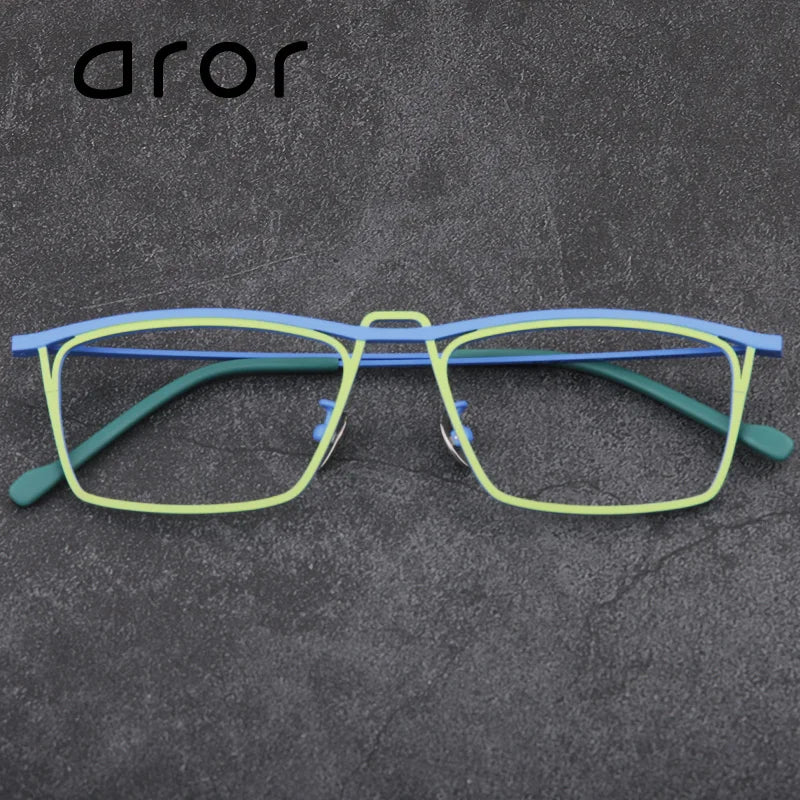 Aror Unisex Full Rim Square Double Bridge Titanium Eyeglasses 445418 - Lightweight Durable Frame for Work, Reading & Fashion | Blue Light Blocking Glasses for Men & Women