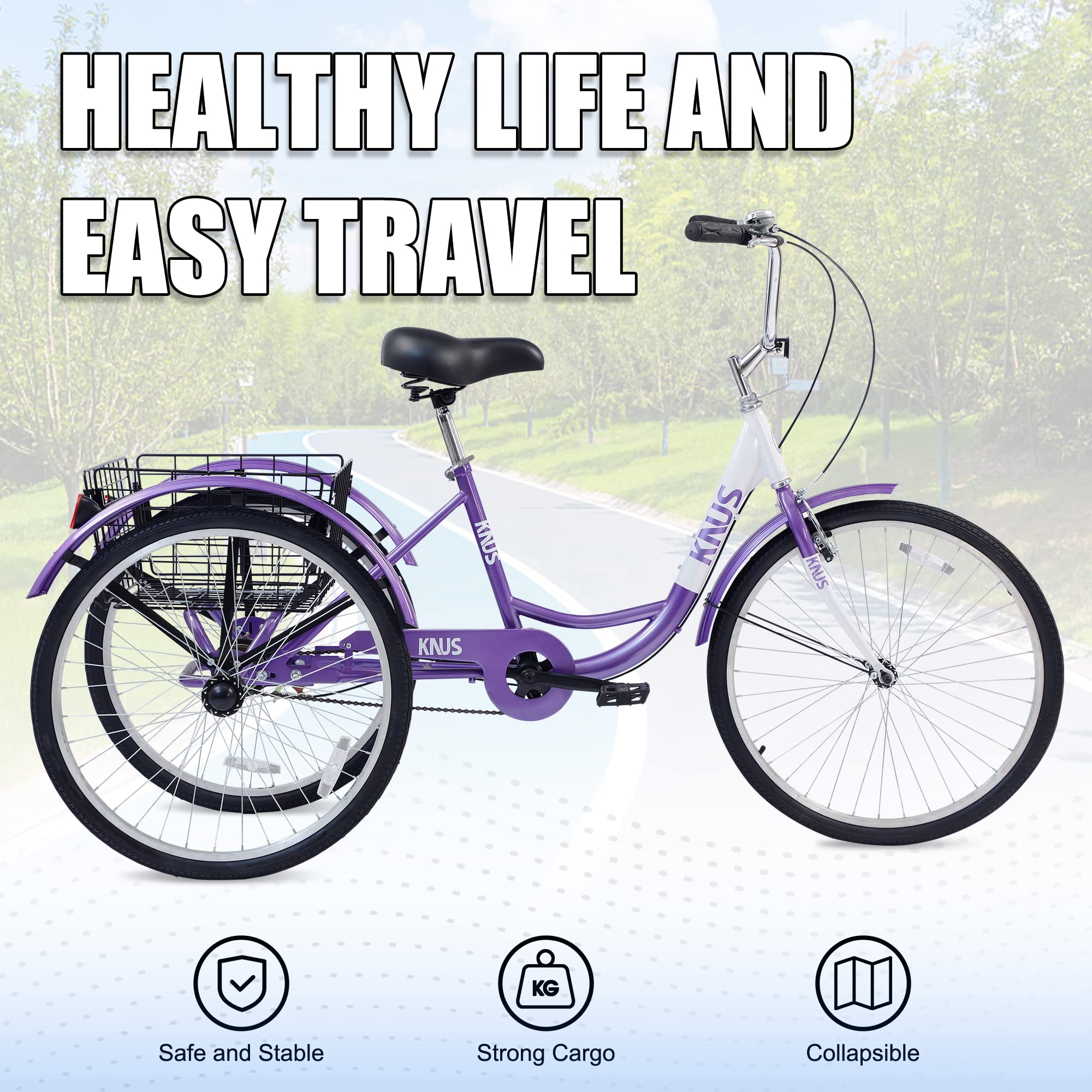 **24 Inch Adult Single Speed Cargo Tricycle - 3 Wheel Beach Cruiser Bike with Large Shopping Basket for Seniors, Women & Men - Perfect for Groceries, Pets & Beach Rides**