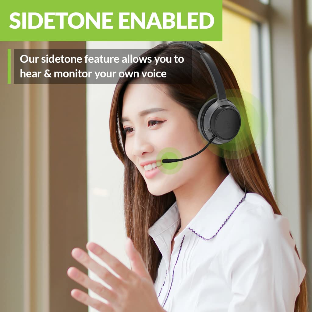 Avantree Alto 8060 Wireless Bluetooth Headset with Smart Noise Canceling Mic - Crystal Clear Calls in Noisy Environments | Sidetone Support | USB Adapter for PC/Laptop | Perfect for Office, Call Centers & Remote Work