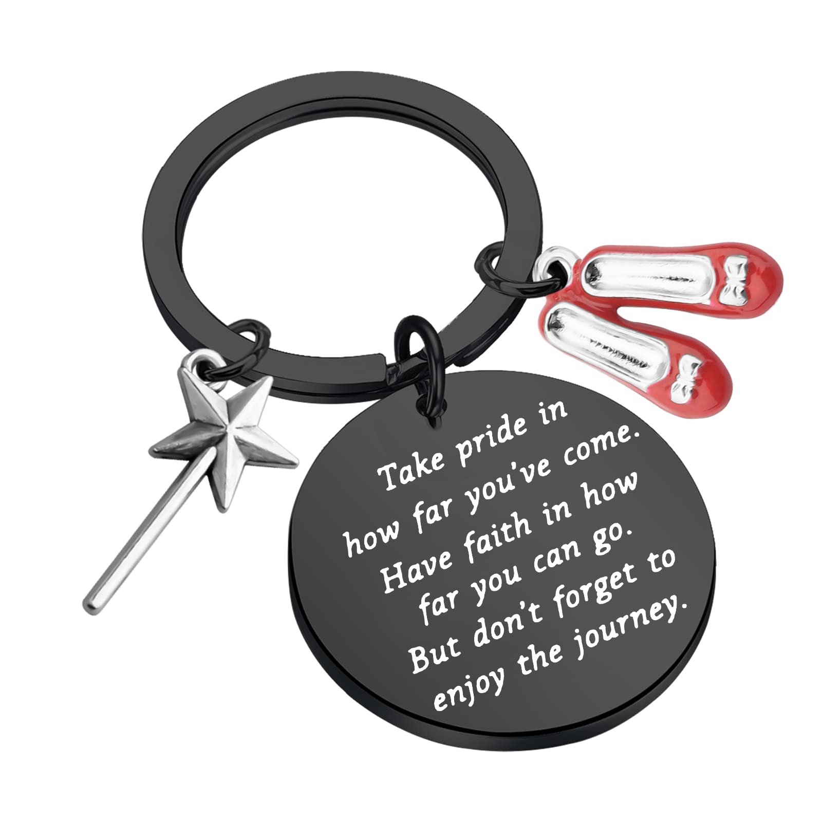 FUSTMW Wizard of Oz Shoe Keychain - Dorothy Ruby Red Slippers Keyring with Magic Wand Charm - Perfect Gift for Movie Fans & Collectors - Great for Keychains, Bags, and Cosplay Accessories