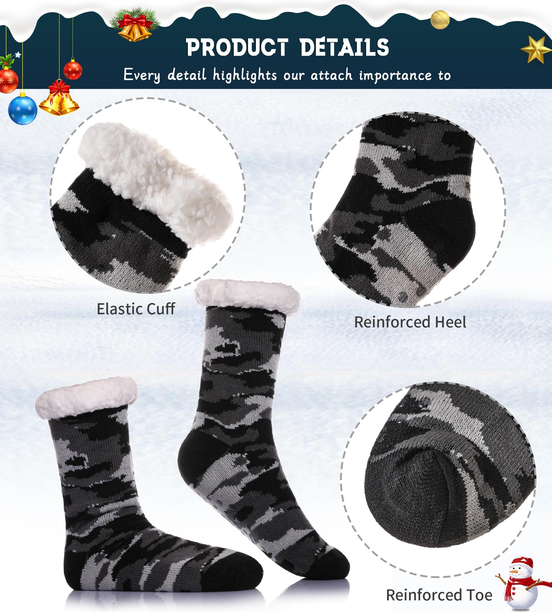 Men's Fleece Lined Thick Winter Slipper Socks - Ultra Soft Non-Slip Fuzzy House Shoes for Indoor Comfort & Warm Sleeping - Perfect for Cold Weather, Lounging at Home and Cozy Nights