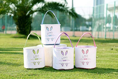 Easter Bunny Basket Egg Bags for Kids - Personalized Canvas Cotton Candy Egg Basket with Rabbit Print & Fluffy Tail - Perfect Easter Gift Bags for Egg Hunts, Party Favors, and Spring Celebrations