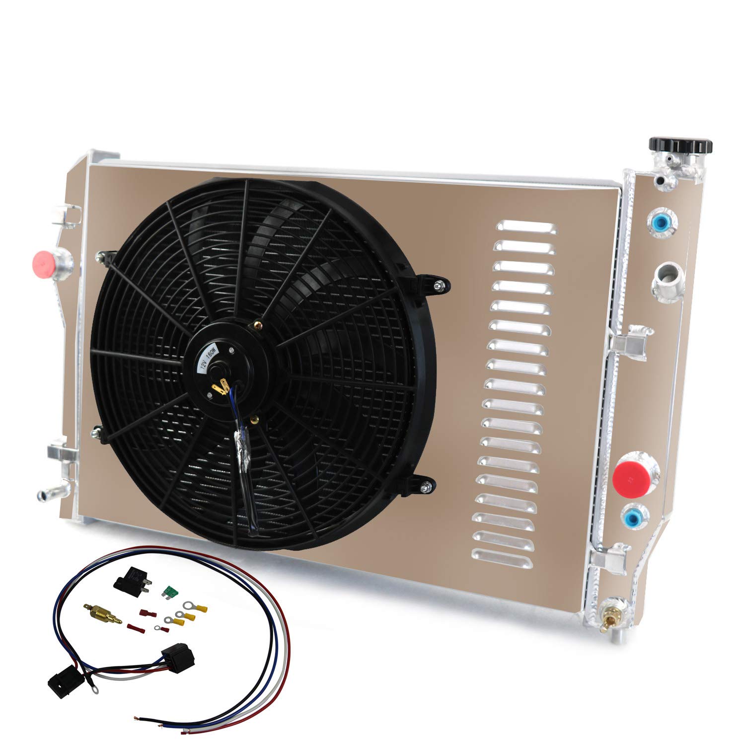High Performance 4-Row Aluminum Radiator with Shroud Fan Kit for 1993-2002 Chevy Camaro Z28 & Pontiac Firebird Trans Am V8 5.7L - Perfect for Racing, Off-Road & Hot Weather Driving