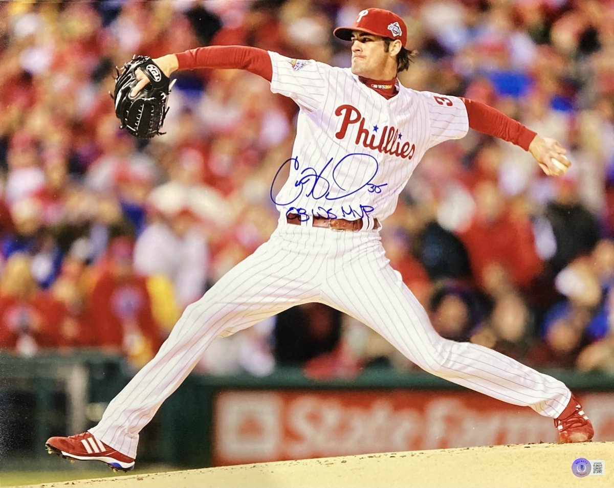 Cole Hamels Autographed 16x20 Philadelphia Phillies Photo - 2008 World Series MVP Inscribed BAS ITP - Perfect for Baseball Memorabilia Collectors and Phillies Fans Display