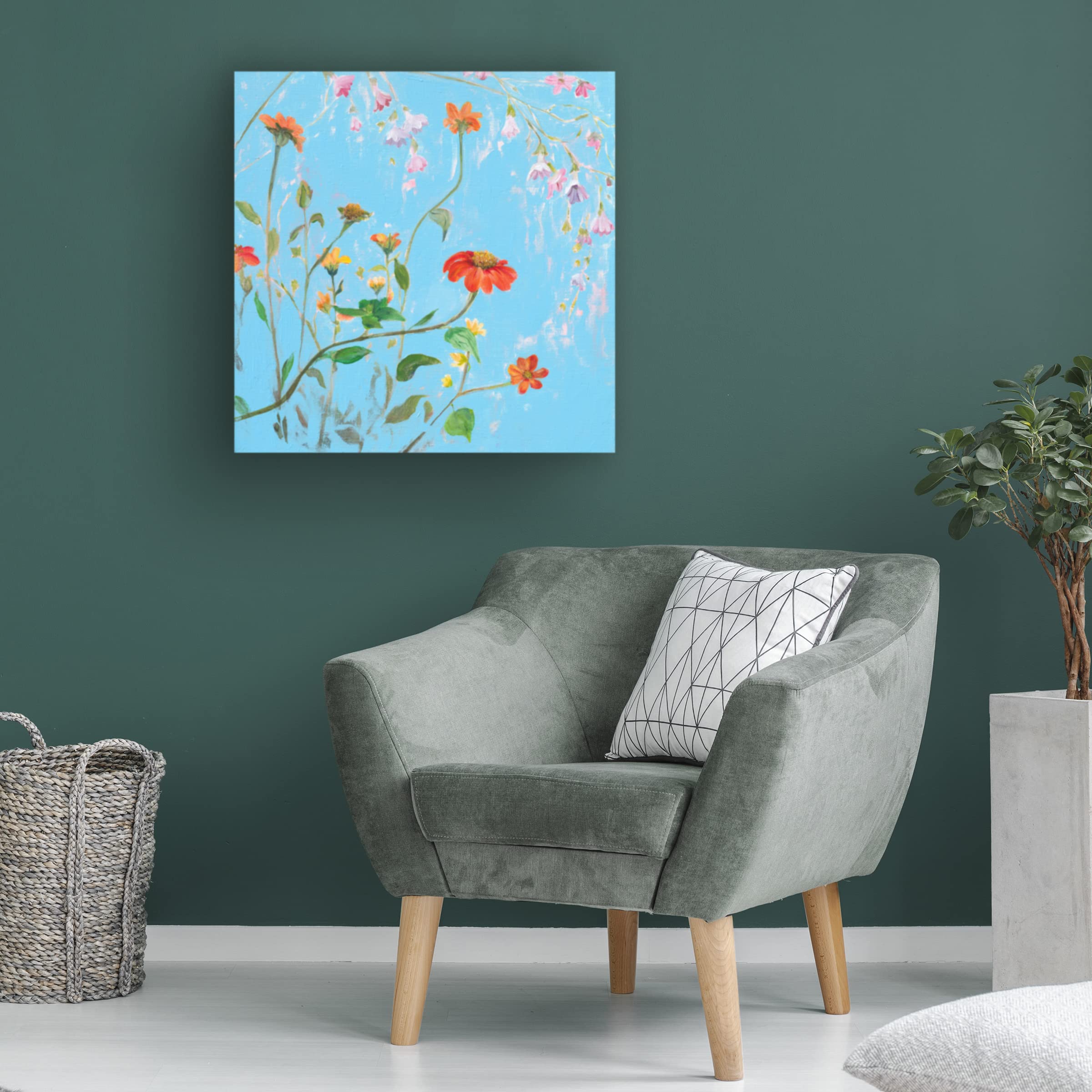 Sandra Iafrate 'Wild Flowers on Cerulean IV' Canvas Wall Art Print - Modern Floral Home Decor for Living Room, Bedroom & Office
