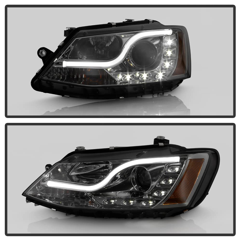 ACANII Smoked Lens LED DRL Projector Headlights for 2011-2017 Volkswagen Jetta MK6 - Halogen Replacement - Upgrade Your Car's Style & Night Visibility