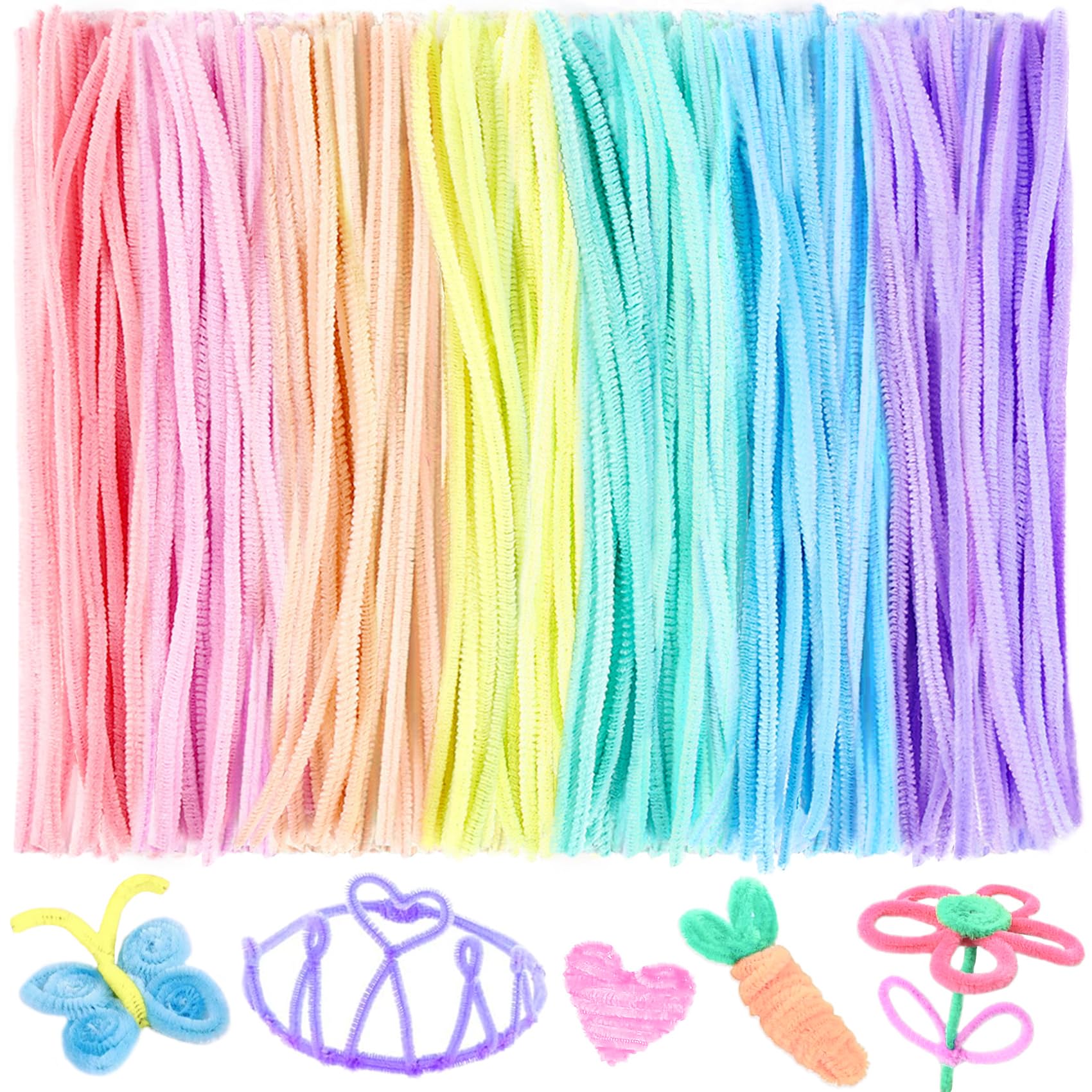 300Pcs Pipe Cleaners Chenille Stems - Bulk DIY Craft Supplies for Kids, Arts & Crafts Projects - 7 Macaron Colors - Perfect for Classroom, Party Favors & STEM Activities