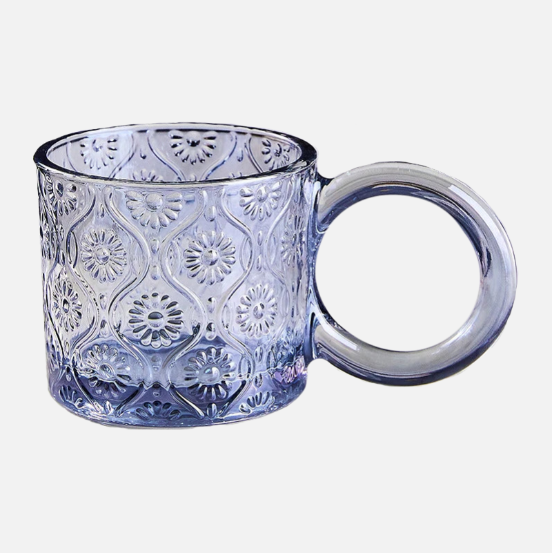 Opa Ring Glass Mug - 12oz Clear Glass Coffee Cup with Handle, Perfect for Hot Tea, Iced Coffee, and Smoothies at Home, Office, or Cafe