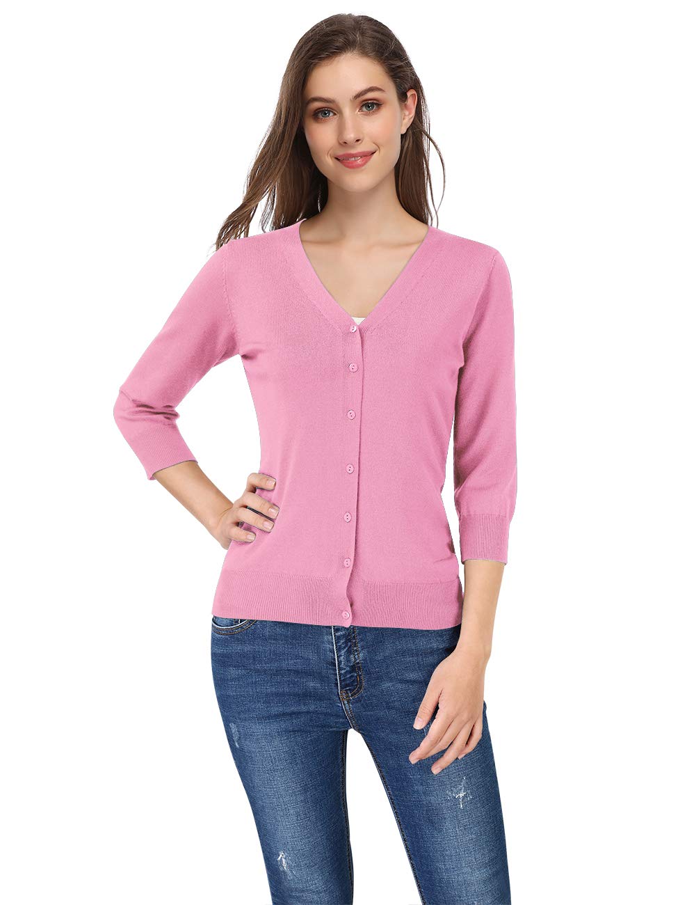 Women's 3/4 Sleeve Button Down Sweater Cardigan - Soft Knit Open Front Longline Wrap - Perfect for Office, Casual Outfits & Fall Layering