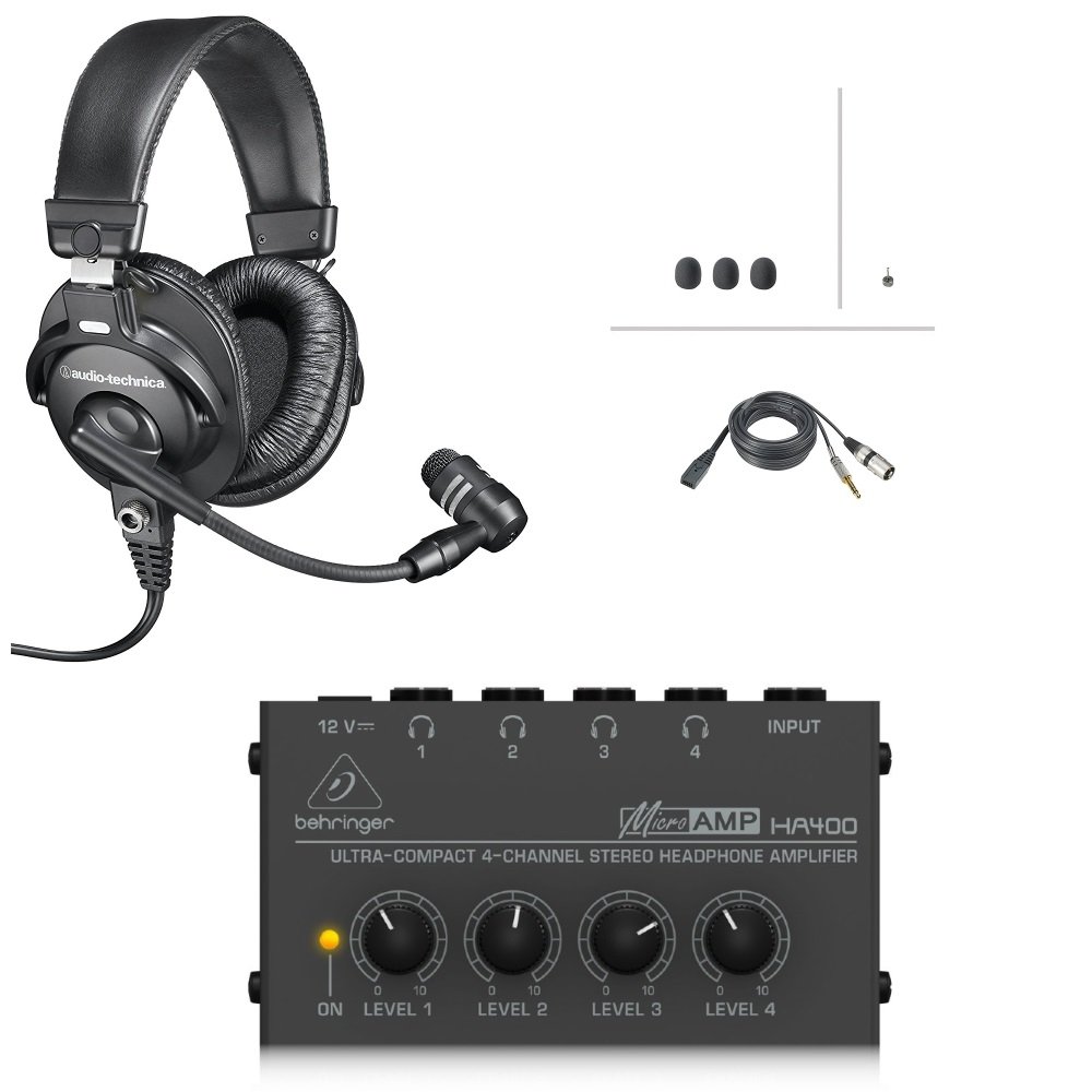 Audio-Technica BPHS1 Professional Broadcast Stereo Headset with Dynamic Boom Microphone & Headphone Amplifier Bundle - Perfect for Podcasting, Gaming, and Studio Recording