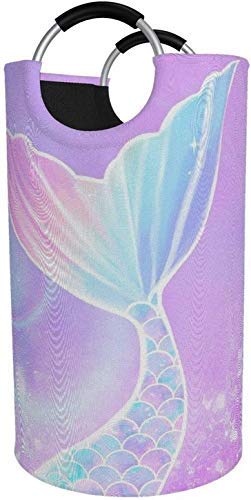 82L X-Large Collapsible Laundry Basket with Aluminum Handles - Tall Mermaid Fish Tail Design for Kids & Adults - Perfect for Dorm Rooms, Bedrooms & Laundry Storage