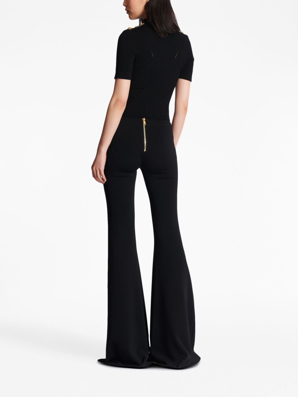 Balmain Black Women's Top - Elegant Crewneck Short Sleeve Blouse for Casual Wear & Night Out